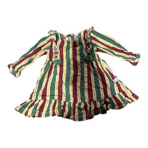 Ruffle Butts Holiday Jolly Stripes Red & Green Ruffle Bow Dress